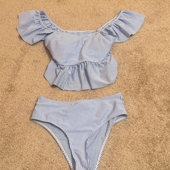 Blue Striped Women's 2 piece Swim Set - Picture 3 of 3